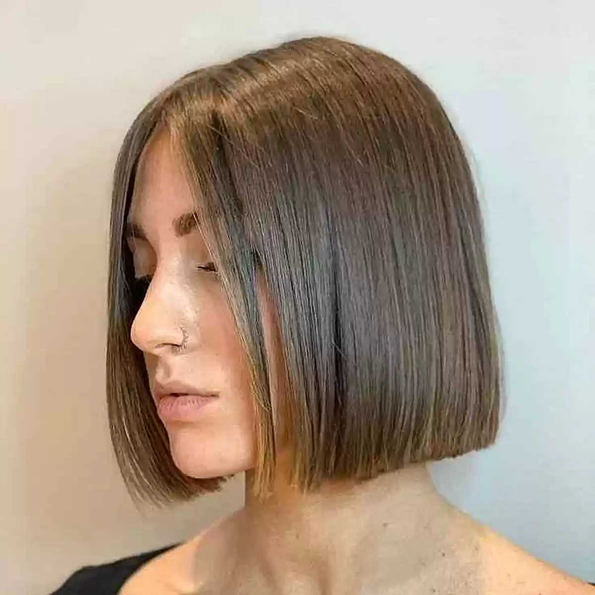 Chin-Length Sleek Brunette Box Bob
