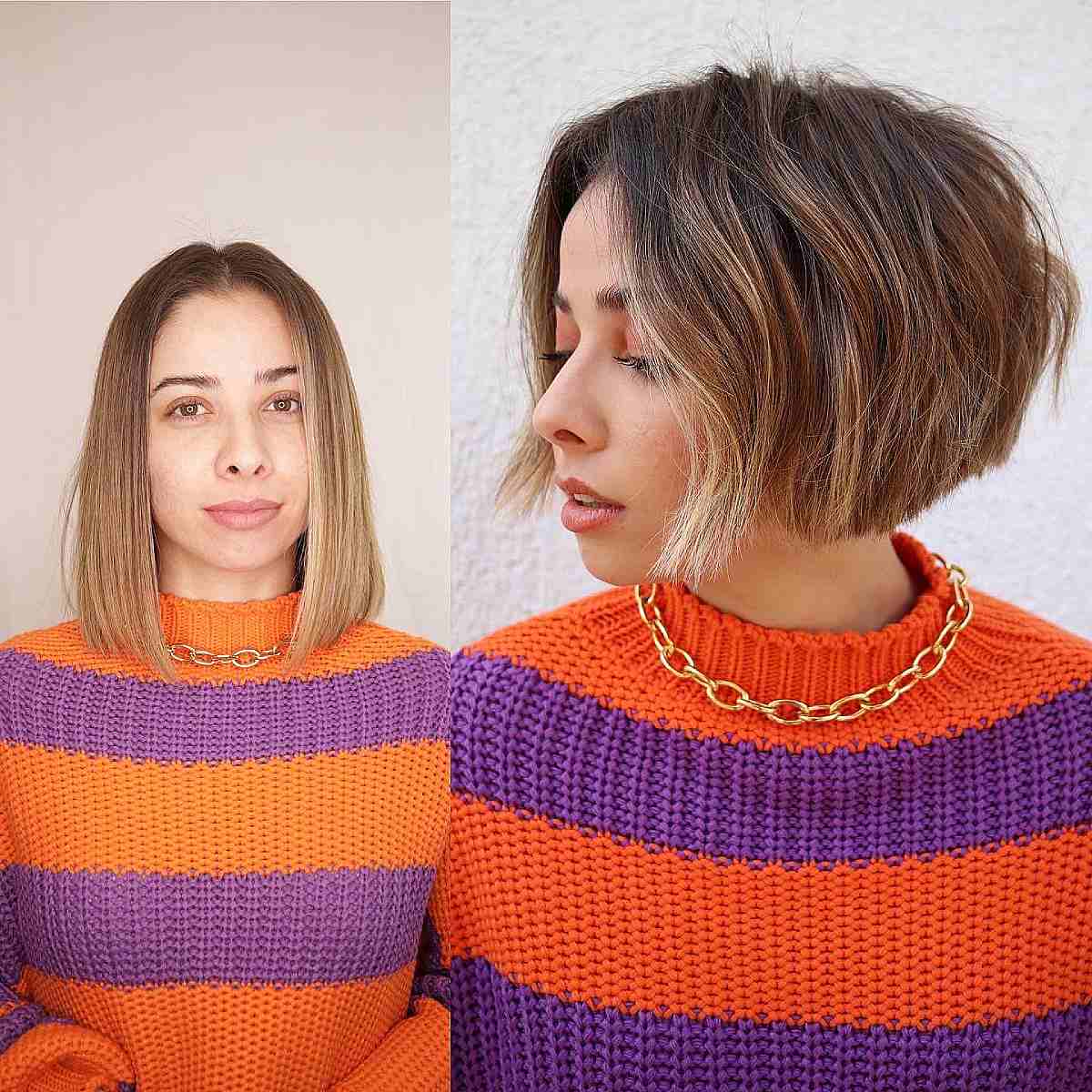 Cute Chin-Length Bob with Waves and Balayage