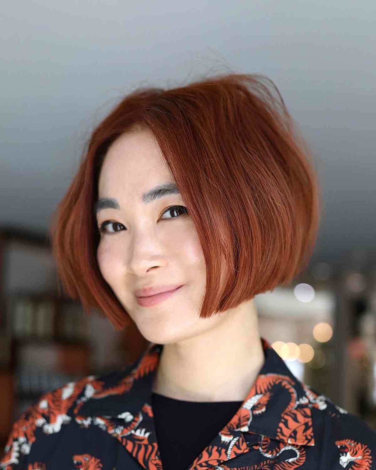Jaw-Length Bob on Ginger Red Hair for Summertime