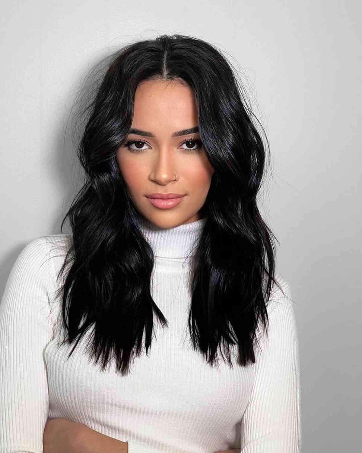 Jet Black Medium Shaggy Cut