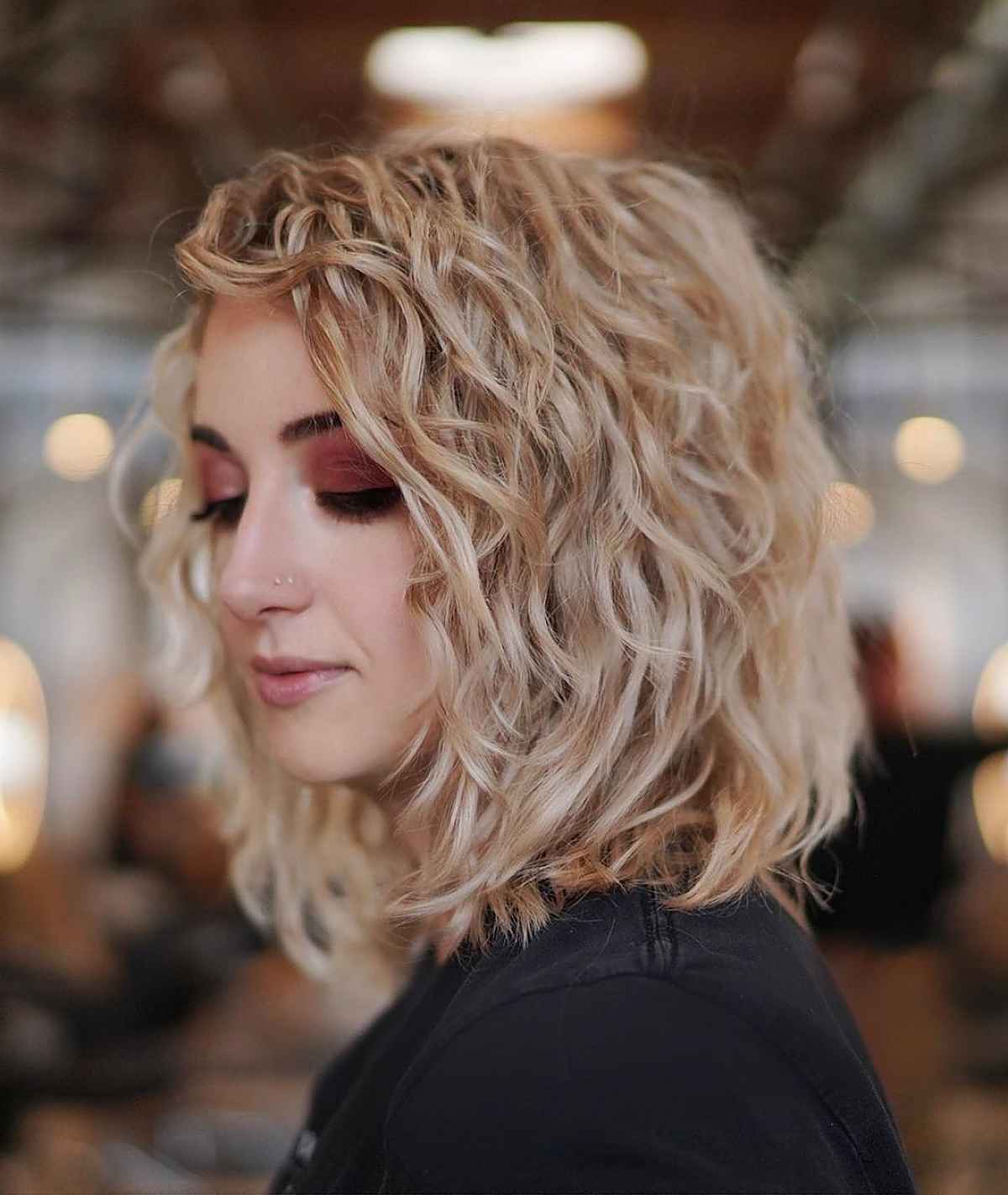 Layered Lob for Thick Curly Hair