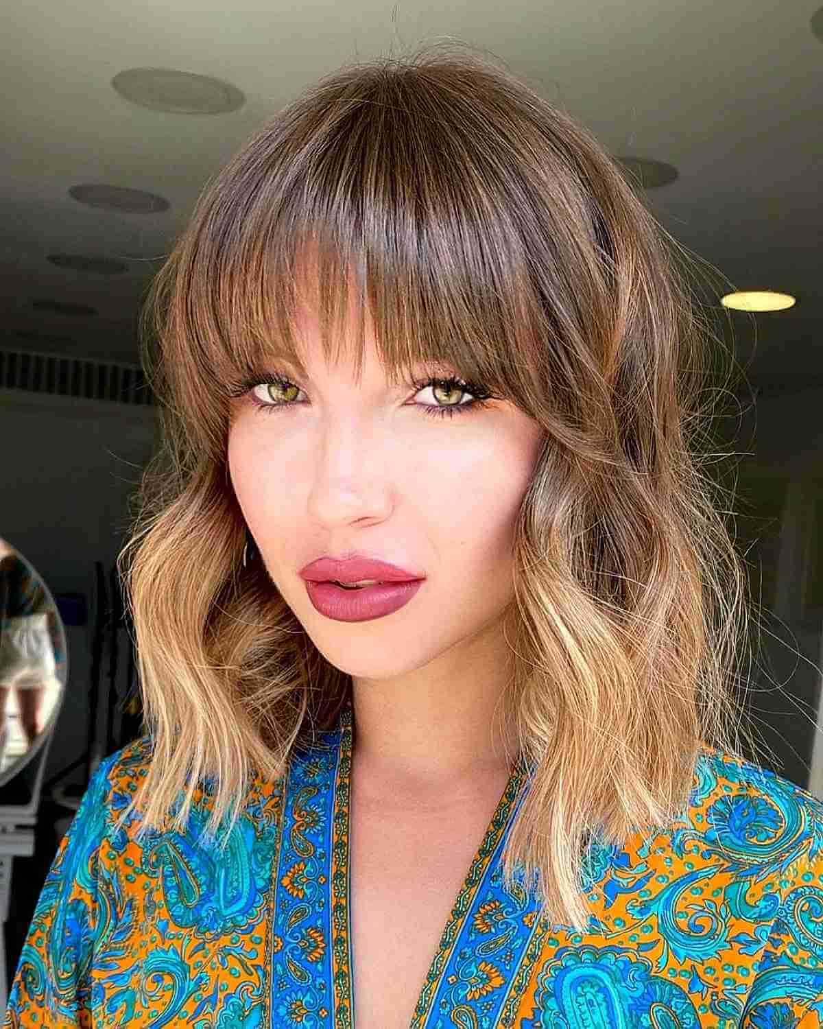 Light Brown Balayage with Choppy Fringe