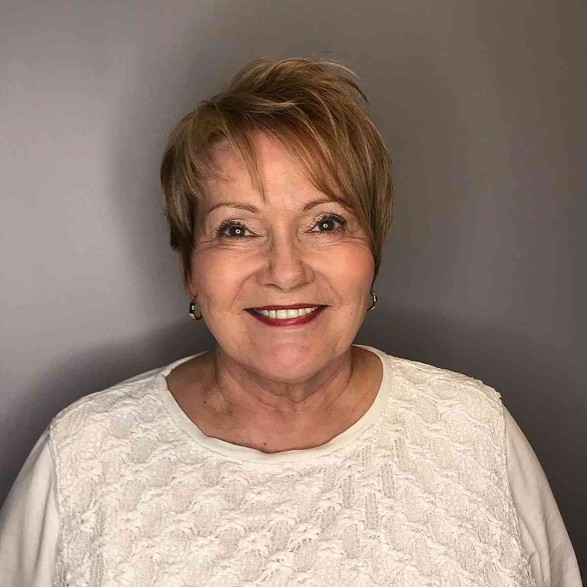 Light Brown Long Pixie with Piece-y Fringe for Old Ladies with Thin Hair