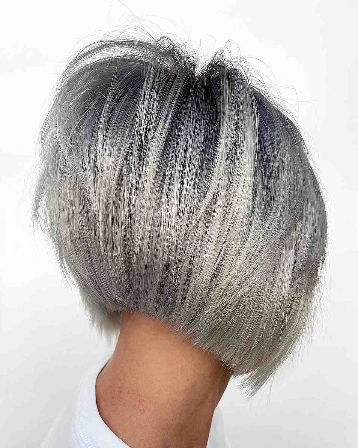 platinum blonde inverted stacked bob haircut