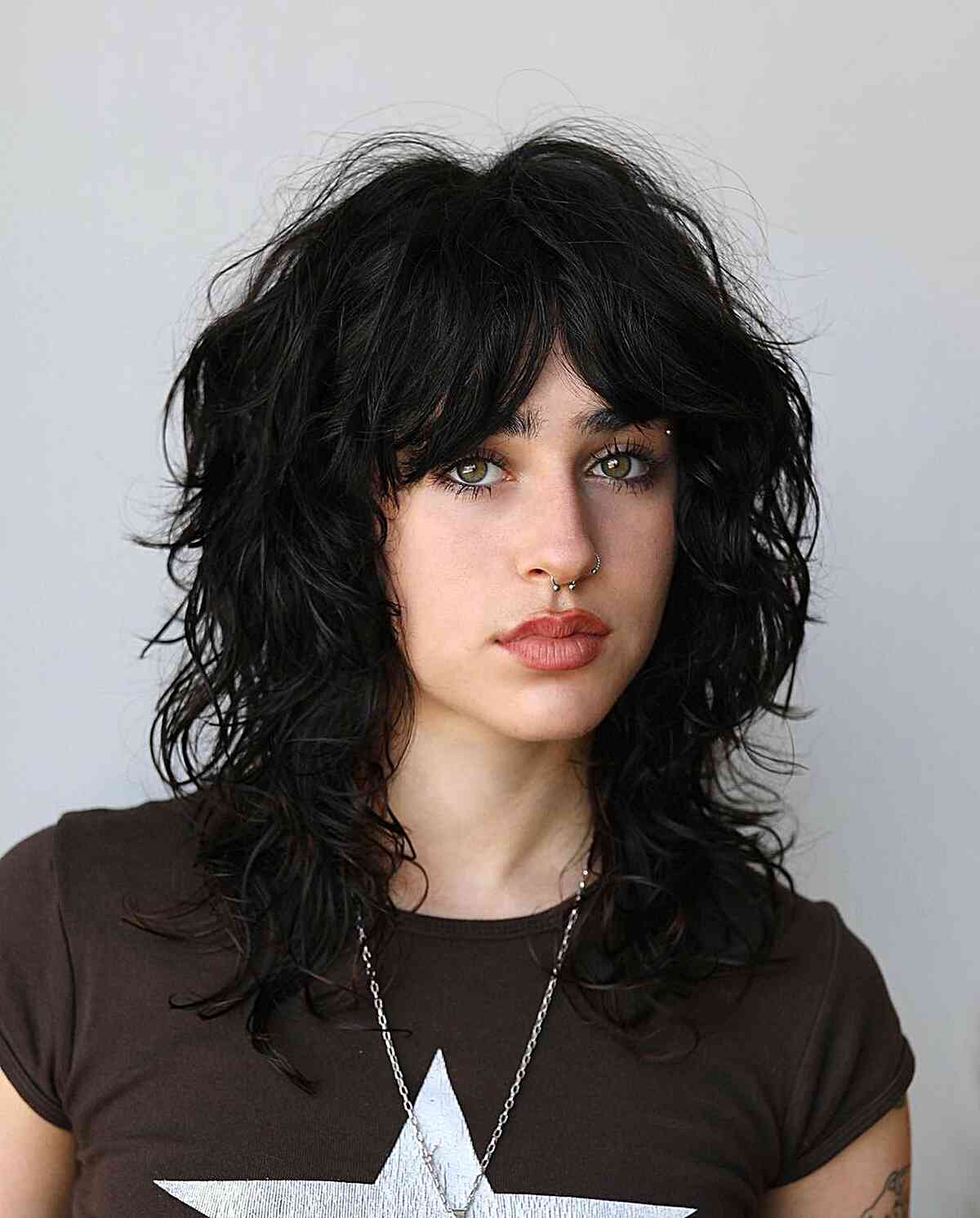 Sexy Jet Black Shag with French Curtain Bangs